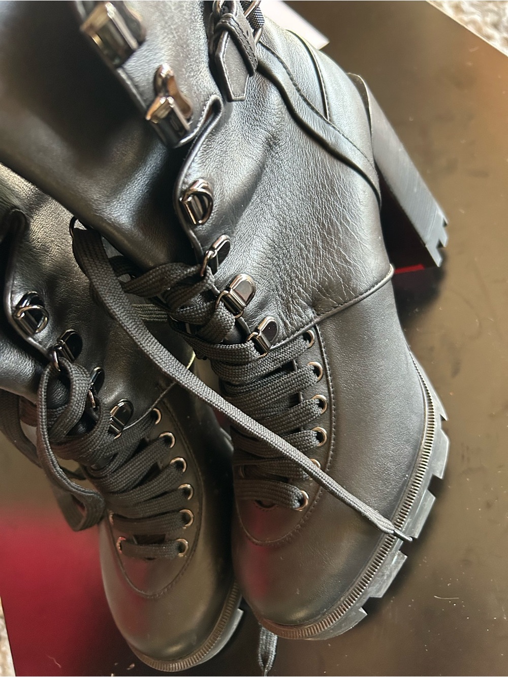 Christian Louboutin Macadamia 100 Buckled Leather Black Lace-Up Ankle Boots 41 - Picture 10 of 12